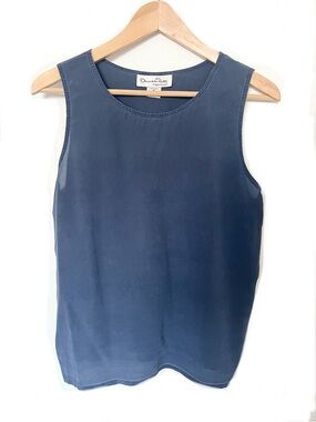 Oscar de la Renta Navy Silk Sleeveless Tank